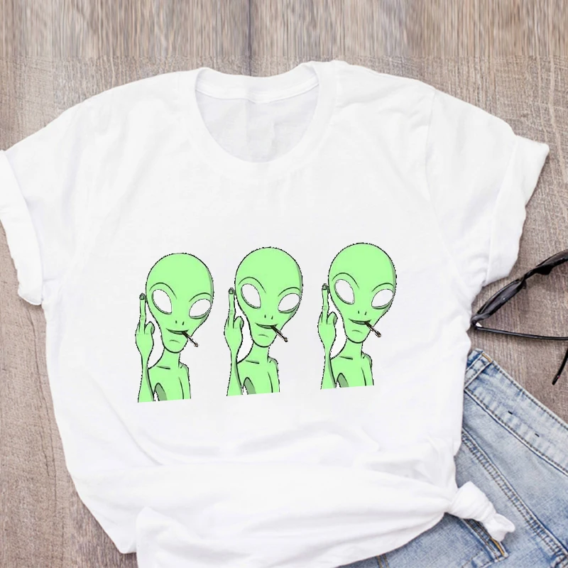 Женская забавная футболка с рисунком из мультфильма Alien Tumblr летняя женская