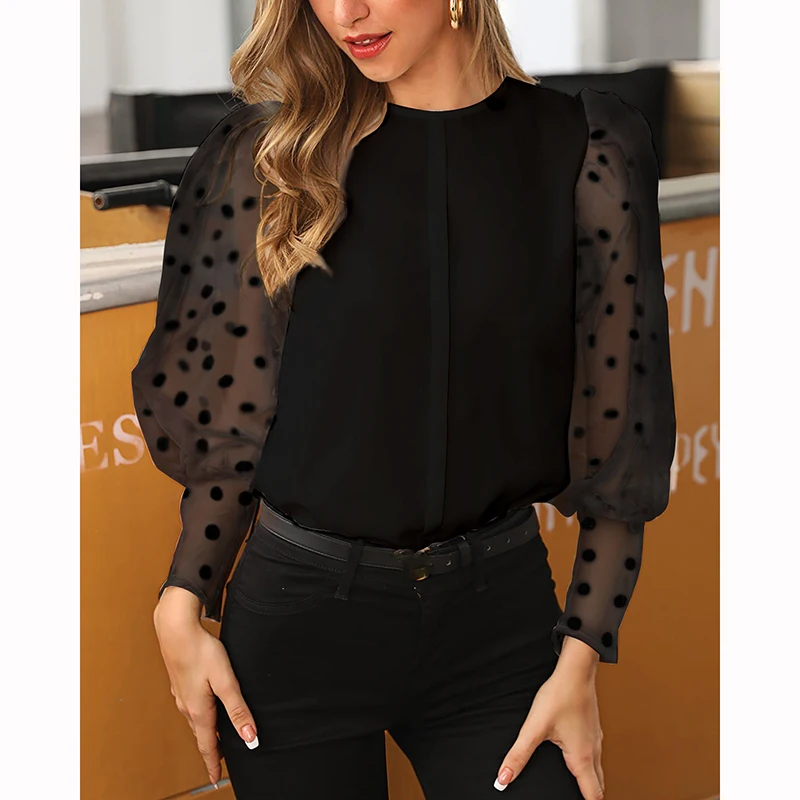 Polka Dot O Neck Solid Women Elegant Lantern Sleeve Mesh Patchwork Blouse Tops Ladies Casual See-through Harajuku Blusa SJ4814M
Polka Dot O Neck Solid Women Elegant Lantern Sleeve Mesh Patchwork Blouse Tops Ladies Casual See-through Harajuku Blusa SJ4814M
