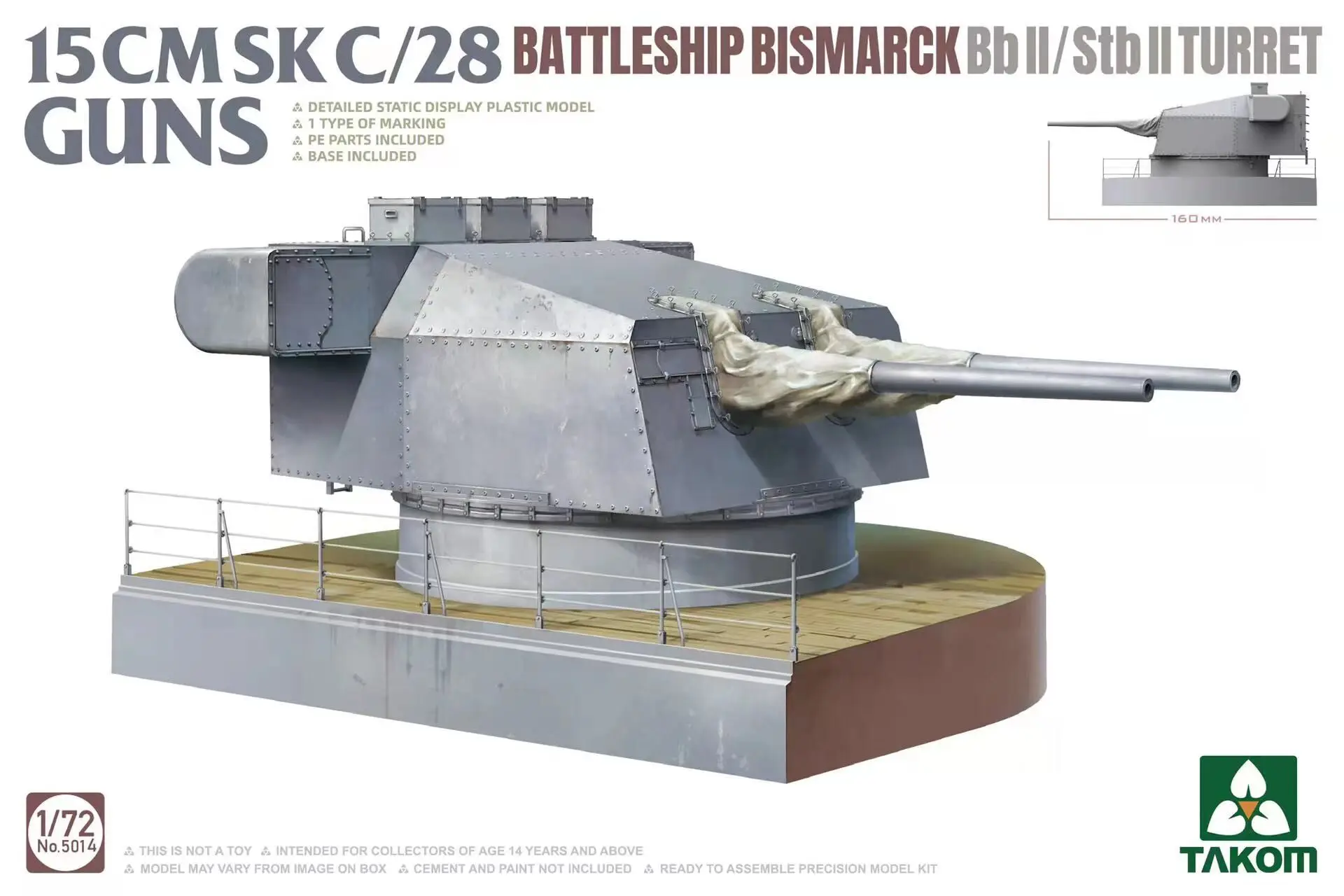 

TAKOM 5014 1/72 15CMSK C/28 Guns Battleship Bismarck Bb II/Stb II Turret Model Kit Assemble