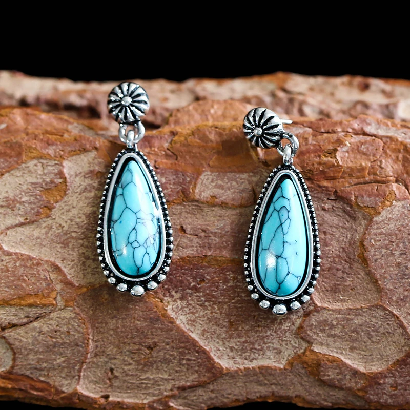 Ethnic Bohemian Teardrop Turquoises Dangle Earring Silver Color Drop Statement Earrings for Women Party Best Gift
Ethnic Bohemian Teardrop Turquoises Dangle Earring Silver Color Drop Statement Earrings for Women Party Best Gift