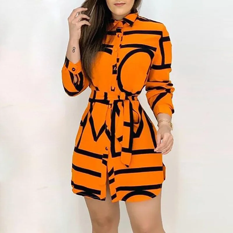 Autumn Women's Shirt Dress Print Lace Up Long Sleeve Office Lady Mini Dresses 2021 Fashion Lapel Bandage Dress
Autumn Women's Shirt Dress Print Lace Up Long Sleeve Office Lady Mini Dresses 2021 Fashion Lapel Bandage Dress
