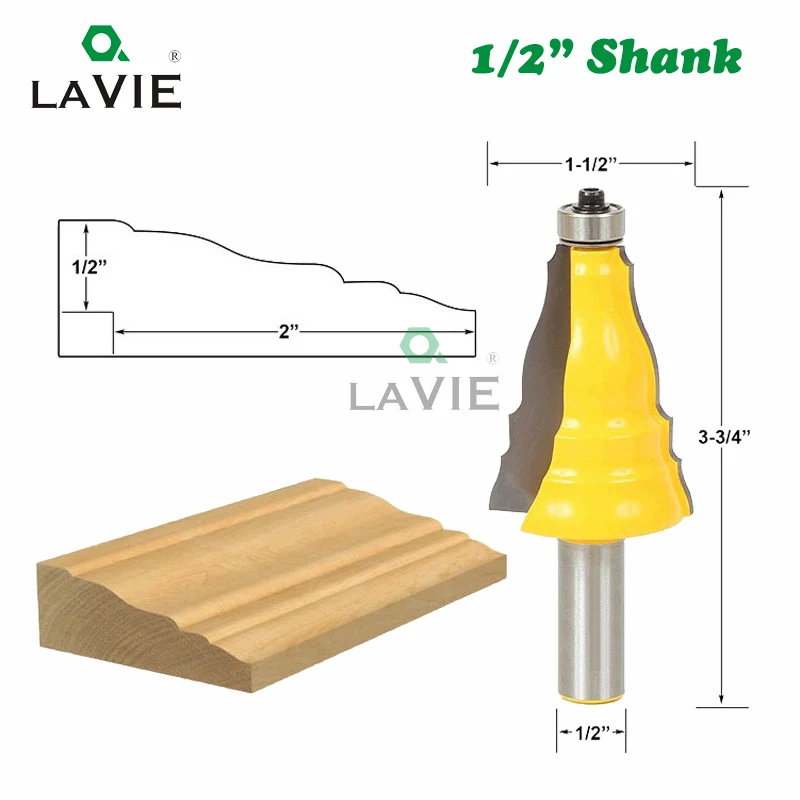 

LAVIE 1PC 12MM 1/2 Shank Gong Cutter Armrest Door Window Casing Router Bit Line Milling Cutter for Wood Woodworking Tool MC03012