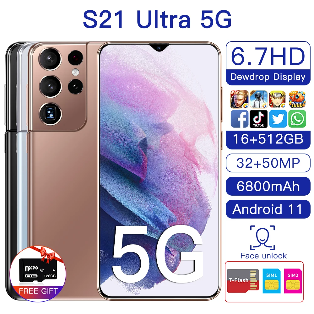 Новая глобальная версия S21Ultra 5G 12 ГБ 512 6 7 дюймовый Android 11 смартфон 6800 мАч