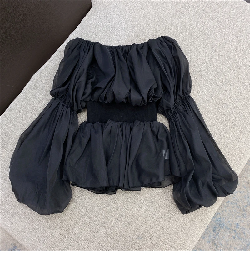 2021 New Korean Style Sweet Lantern Sleeve Waist Slimming Off-Shoulder Mesh Top Fairy All-match Chiffon Blouses 
2021 New Korean Style Sweet Lantern Sleeve Waist Slimming Off-Shoulder Mesh Top Fairy All-match Chiffon Blouses