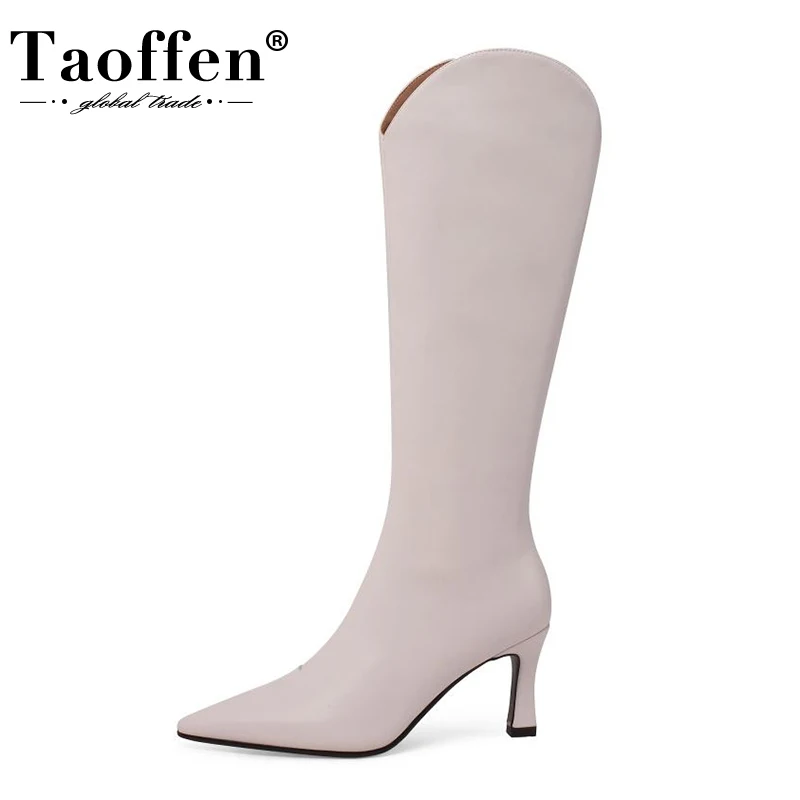 Taoffen Size 33-40 Women Real Leather Knee High Boots Pointed Toe Thin High Heels Zipper Fashion Party Sexy Ladies Footwear
Taoffen Size 33-40 Women Real Leather Knee High Boots Pointed Toe Thin High Heels Zipper Fashion Party Sexy Ladies Footwear