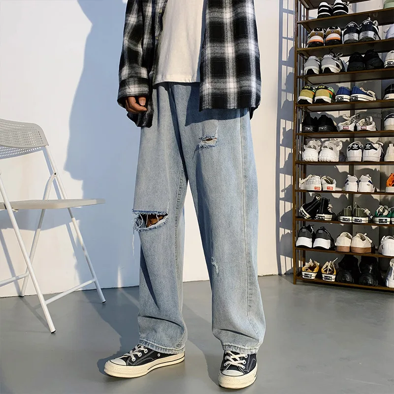 Men's Straight Jeans with Holes, Loose Wide Legs and Floor Dragging Pants with Falling Feeling Men Clothing Summer 2021
Men's Straight Jeans with Holes, Loose Wide Legs and Floor Dragging Pants with Falling Feeling Men Clothing Summer 2021