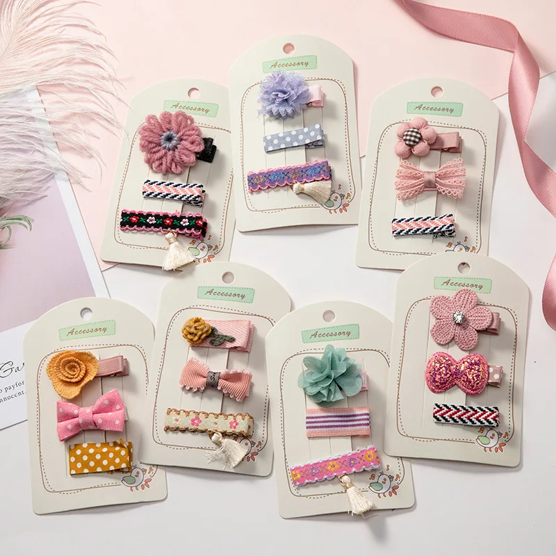 Girls Hair Barrettes Hairbows 3pcs/Set Bow Flower Clips for Baby Girl Hairpins Accessories Kids | Аксессуары для одежды