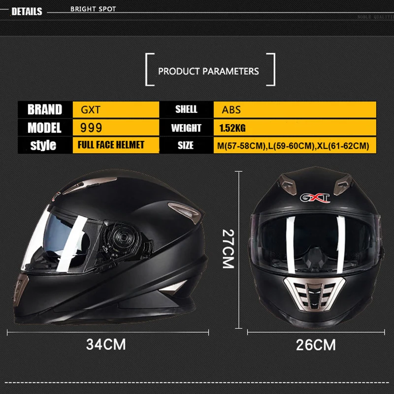 GXT 999 Motorcycle Helmet Double Lens Full Face with Sheld Lock System Motorbike Helmet Moto Casco
GXT 999 Motorcycle Helmet Double Lens Full Face with Sheld Lock System Motorbike Helmet Moto Casco