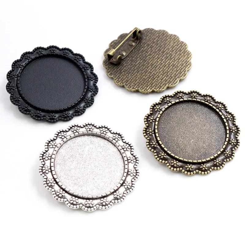 

New Fashion 5pcs 25mm Inner Size Antique Silver Plated adn Bronze and Black Brooch Cameo Cabochon Base Setting Pendant