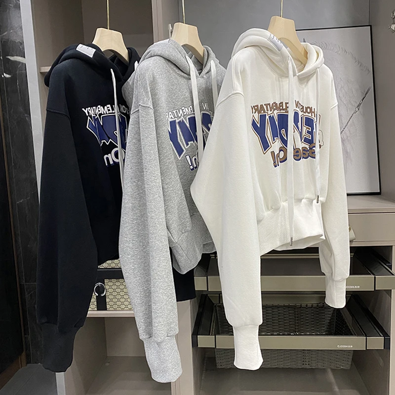 White Short Top Women's Autumn Winter Korean Version Loose Plush Letter Embroidery Design Sense Of Minority Drawstring Hoodie
White Short Top Women's Autumn Winter Korean Version Loose Plush Letter Embroidery Design Sense Of Minority Drawstring Hoodie