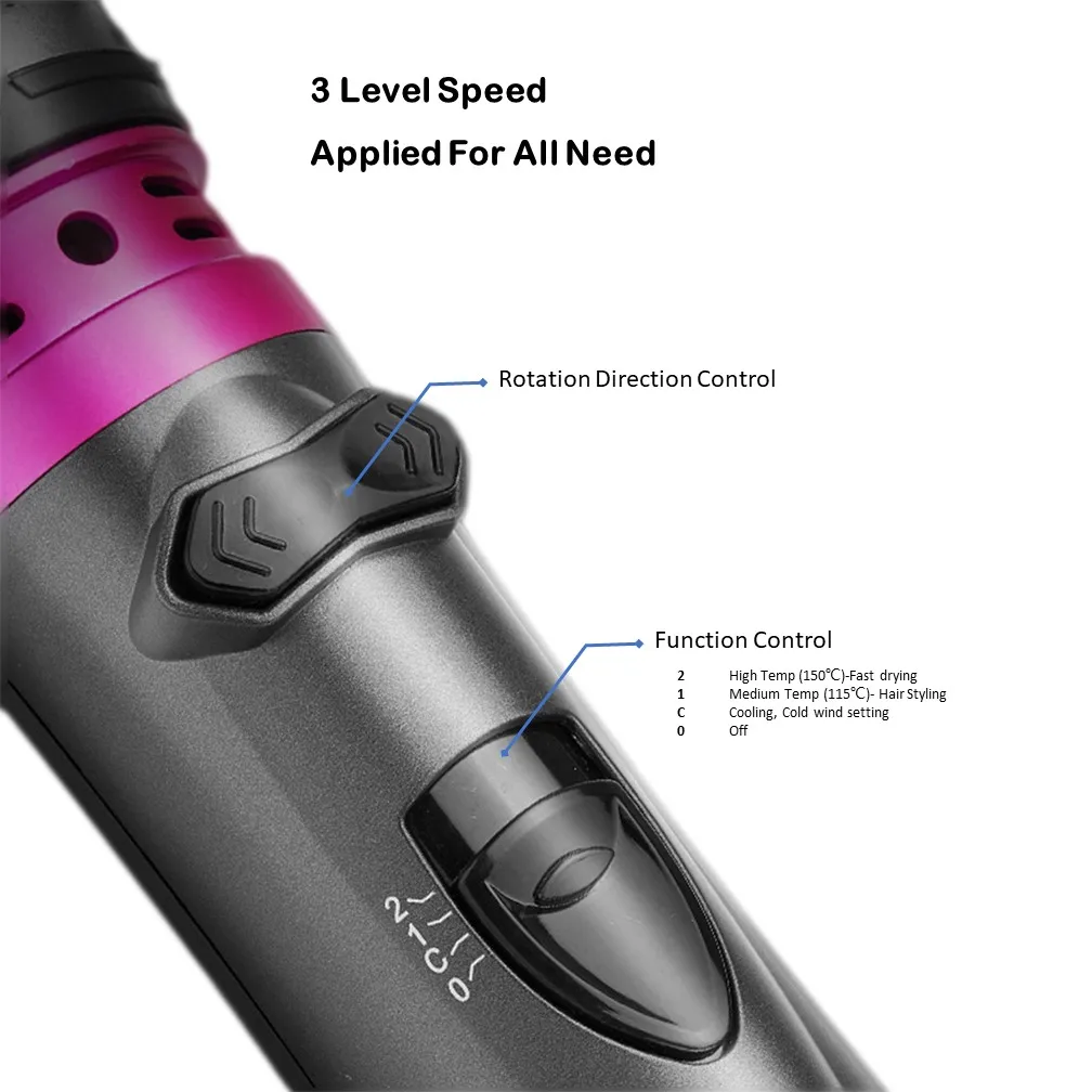 2 In 1 Rotating Brush Hot Air Styler Comb Curling Iron Roll Styling Brush Hair Dryer Blow With Nozzles 2 Speed & 3 Heat Setting
2 In 1 Rotating Brush Hot Air Styler Comb Curling Iron Roll Styling Brush Hair Dryer Blow With Nozzles 2 Speed & 3 Heat Setting