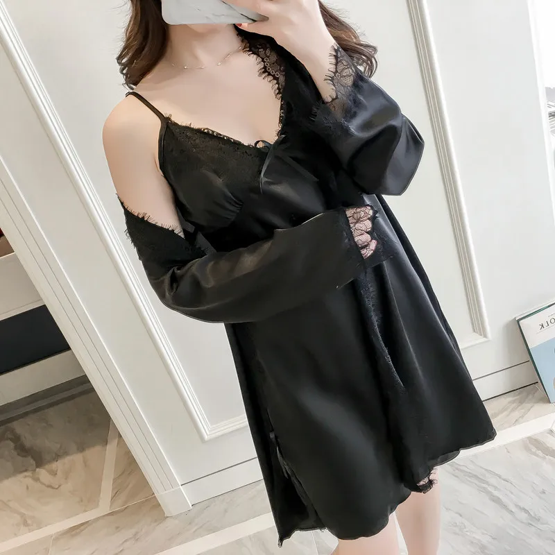 Women Lace 2PCS Sleepwear Intimate Lingerie Sexy Kimono Bathrobe Gown Satin Nightwear Casual Nightdress Nighty&Robe Suit
Women Lace 2PCS Sleepwear Intimate Lingerie Sexy Kimono Bathrobe Gown Satin Nightwear Casual Nightdress Nighty&Robe Suit