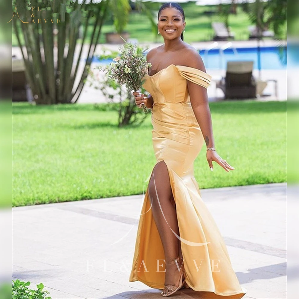 Gold Satin Wedding Party Dresses for Bridesmaid Off the Shoulder Bridesmaid Dress Woman Side Split Mermaid Sweetheart Formal
Gold Satin Wedding Party Dresses for Bridesmaid Off the Shoulder Bridesmaid Dress Woman Side Split Mermaid Sweetheart Formal