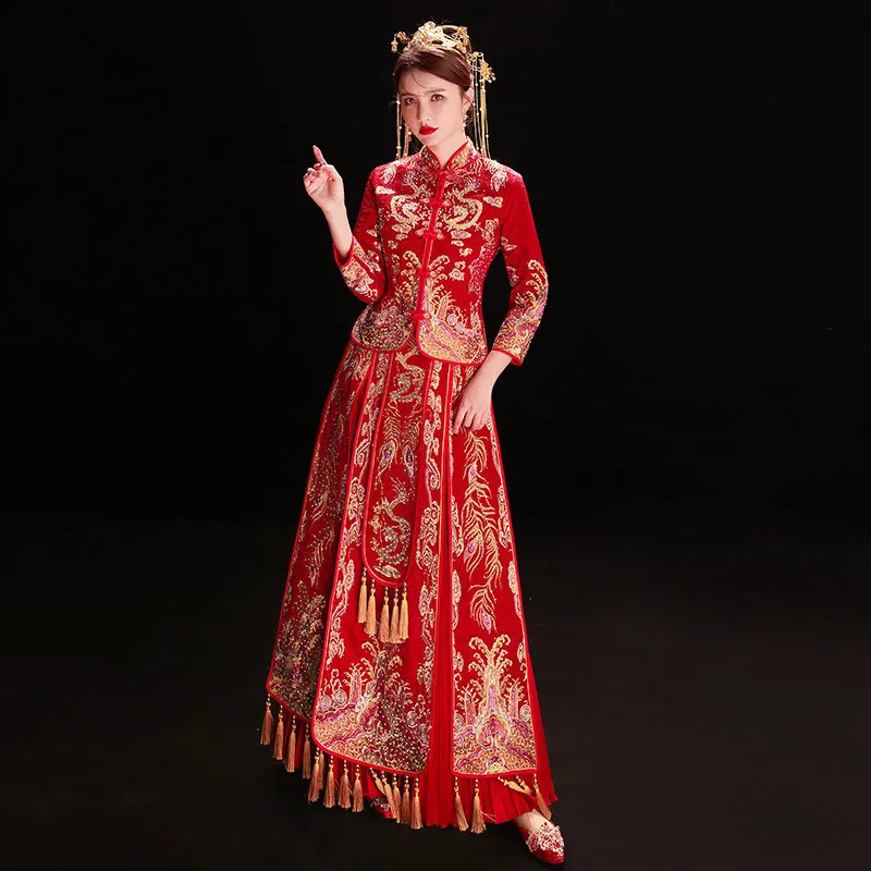 Chinese Embroidery Cheongsam Qipao Dresses Hexiu National Costume Womens Overseas Chinese Style Bride Weeding Dresses
Chinese Embroidery Cheongsam Qipao Dresses Hexiu National Costume Womens Overseas Chinese Style Bride Weeding Dresses