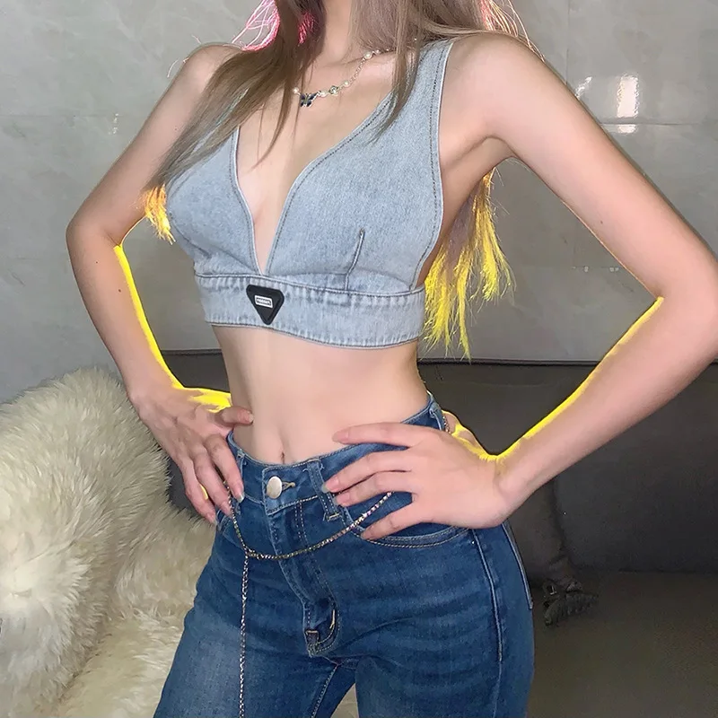 2021 Fashion Women Cropped Top Sleeveless V-neck Solid Color Tank Top Sexy Female Clothes Slim Backless Camisole Cowboy Tank Top
2021 Fashion Women Cropped Top Sleeveless V-neck Solid Color Tank Top Sexy Female Clothes Slim Backless Camisole Cowboy Tank Top