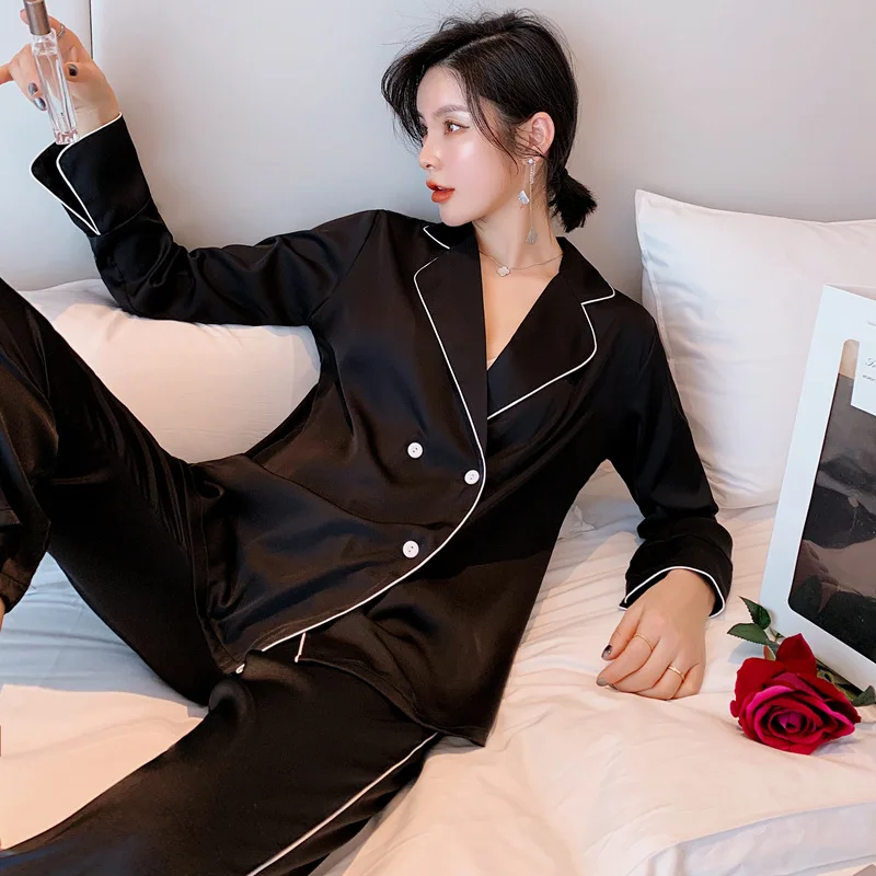 New Fashion Western Style Women's Silk Satin Pajamas Suits 2PCs Spring Summer Sexy Elegant Homewear Pure Color Pj Set Feminino
New Fashion Western Style Women's Silk Satin Pajamas Suits 2PCs Spring Summer Sexy Elegant Homewear Pure Color Pj Set Feminino