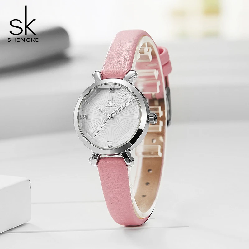 Shengke 2022 Топ бренд модные часы маленький круглый циферблат женские кожаные