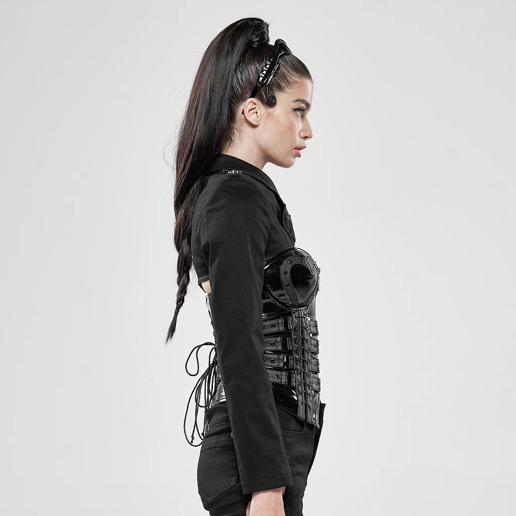 Женская короткая куртка в стиле панк-рейв с длинным рукавом | одежда