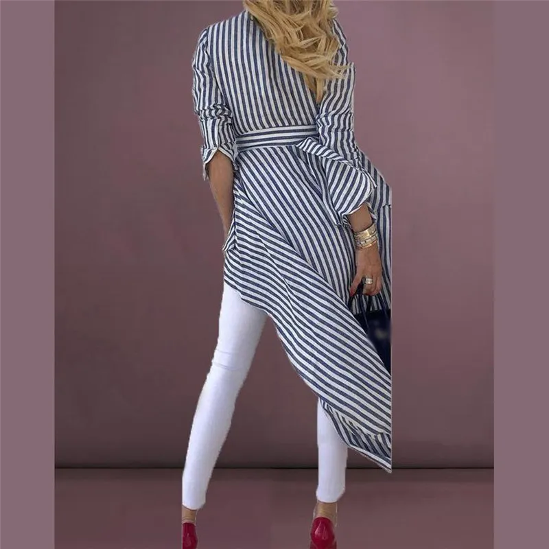 Stripe Shirts Long Sleeve V-neck Loose Tops With Belt Long Shirts Front Dip Hem Shirt Blouse Striped Tied High Street Women
Stripe Shirts Long Sleeve V-neck Loose Tops With Belt Long Shirts Front Dip Hem Shirt Blouse Striped Tied High Street Women