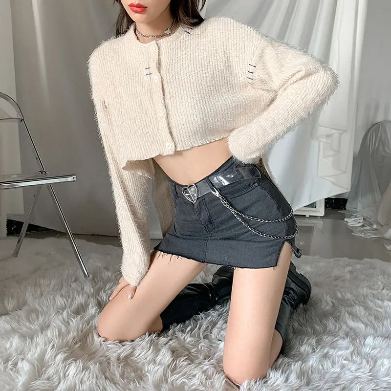 European and American Personality Asymmetric Small Cardigan Street Wild Slim Slim Top
European and American Personality Asymmetric Small Cardigan Street Wild Slim Slim Top