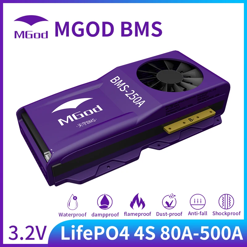 MGod BMS Lifepo4 4S 12V 3.2V rated 18650 battery 80A 100A 200A 300A 400A 500A Balance Common port small fan | Электроника