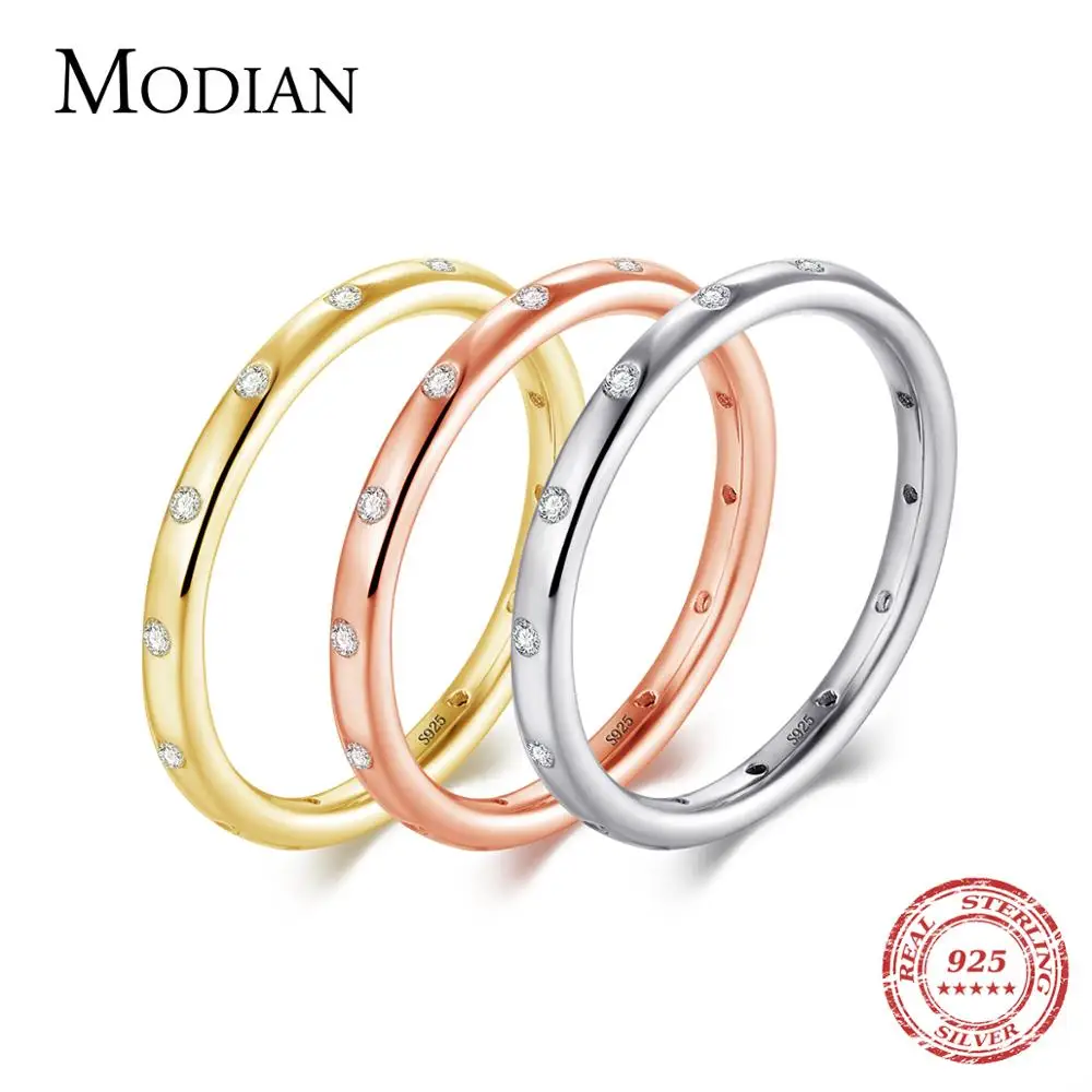 Modian 100% Настоящее Стерлинговое Серебро 925 пробы штабелируемое кольцо прозрачный