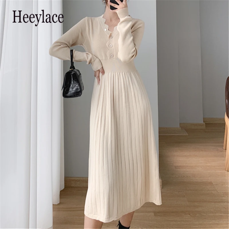 Women's Long Knitting Dress 2021 Spring Autumn Female Slim V-Neck Lady Bottoming Pleated Dresses Vestido
Women's Long Knitting Dress 2021 Spring Autumn Female Slim V-Neck Lady Bottoming Pleated Dresses Vestido