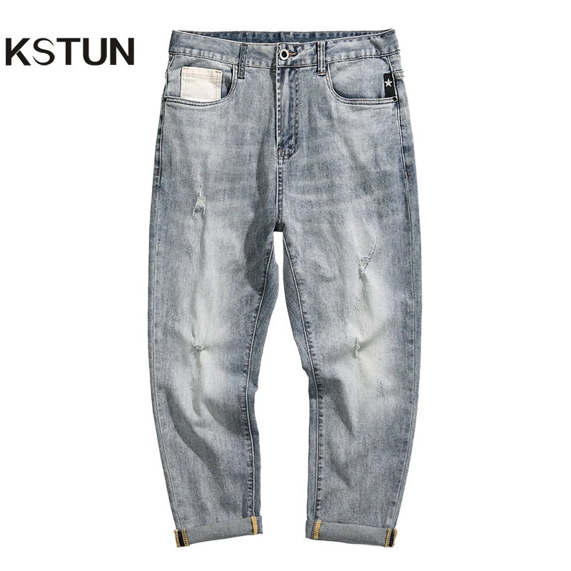 Men's Cropped Trousers Light Blue Stretch Ripped Jeans Distressed Harem Pants Ankle Length Vintage Japanese Style Pantalon Homme
Men's Cropped Trousers Light Blue Stretch Ripped Jeans Distressed Harem Pants Ankle Length Vintage Japanese Style Pantalon Homme