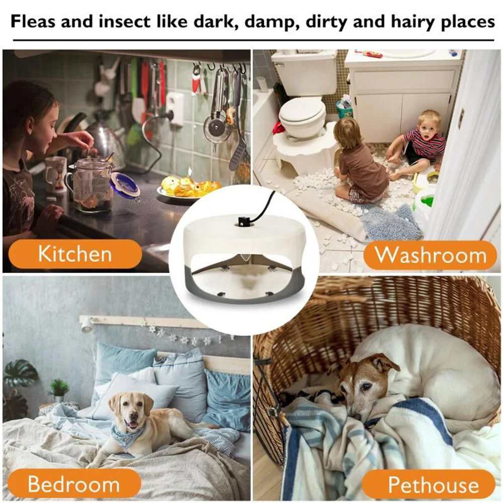 Sticky Flea Trap Dome Flea Bed Bug Trap with 2 Glue Discs Odorless Non-toxic Flea Killer Trap Pad Flea Trap Light