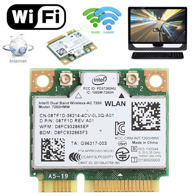 Dual Band Bluetooth 4.0 Wireless Mini PCI-E Card for intel 7260 AC DELL 7260HMW 
Dual Band Bluetooth 4.0 Wireless Mini PCI-E Card for intel 7260 AC DELL 7260HMW