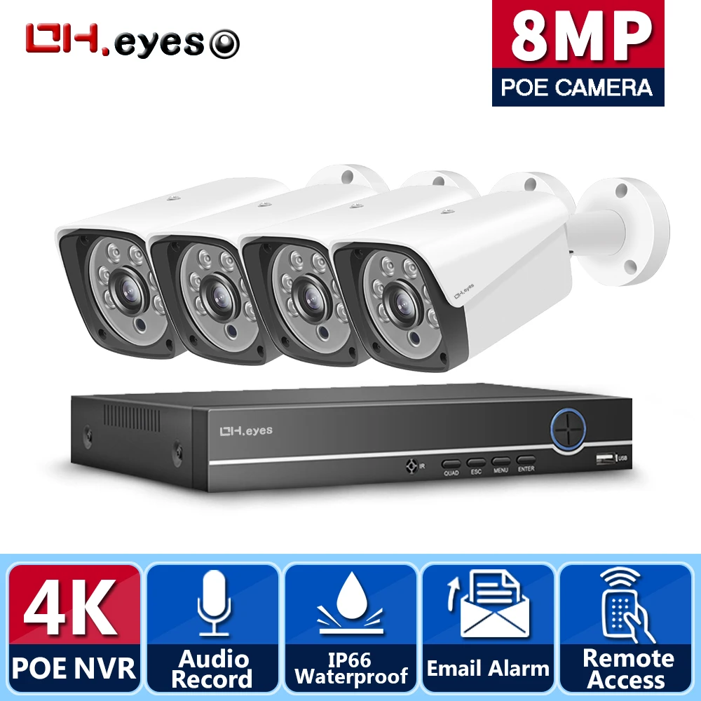 H.265+ 4CH 8MP 4K CCTV System POE NVR Kit 3840X2160 Audio Waterproof Metal IP Camera Bullet Home Security Camera System Xmeye
H.265+ 4CH 8MP 4K CCTV System POE NVR Kit 3840X2160 Audio Waterproof Metal IP Camera Bullet Home Security Camera System Xmeye