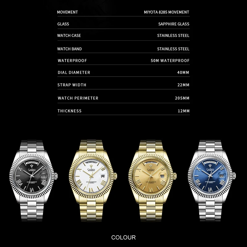 CADISEN Luxury Brand 2021 New Mechanical Watch Men's Watch Waterproof Business Form Stainless Steel Automatic Gold 40mm Relogio
CADISEN Luxury Brand 2021 New Mechanical Watch Men's Watch Waterproof Business Form Stainless Steel Automatic Gold 40mm Relogio