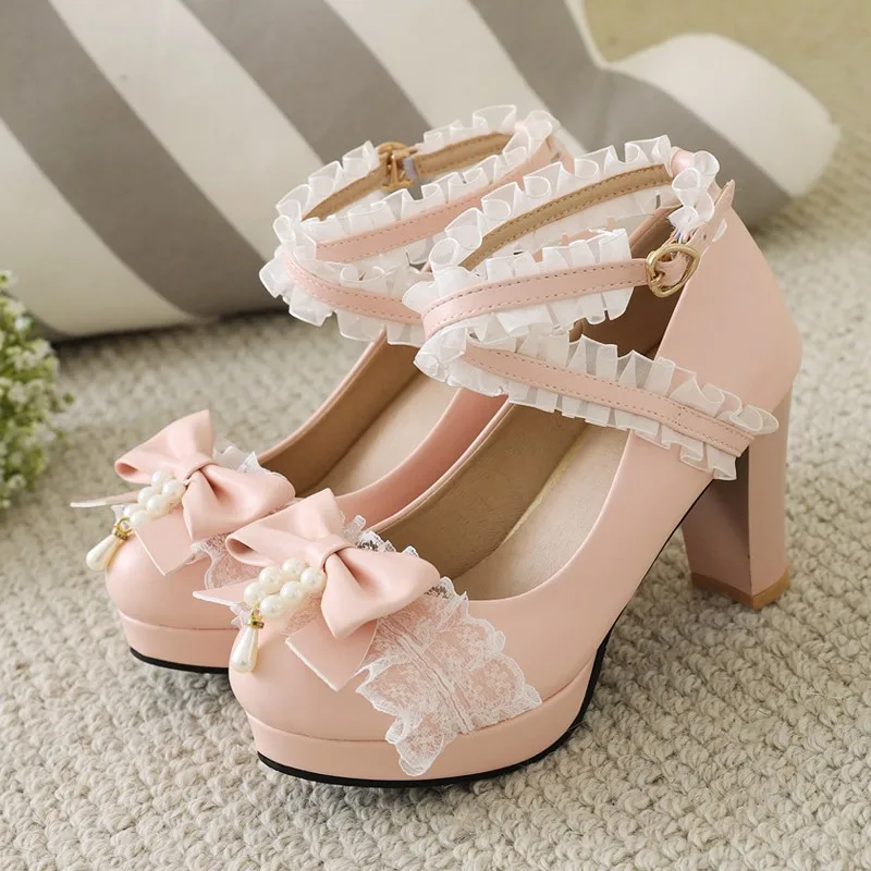 Sweet Girls Cross Strap Women High Heels Mary Jane Pumps Spring Round Toe Platform Bow-knot Laces Pearls Wedding Shoes Size 47
Sweet Girls Cross Strap Women High Heels Mary Jane Pumps Spring Round Toe Platform Bow-knot Laces Pearls Wedding Shoes Size 47
