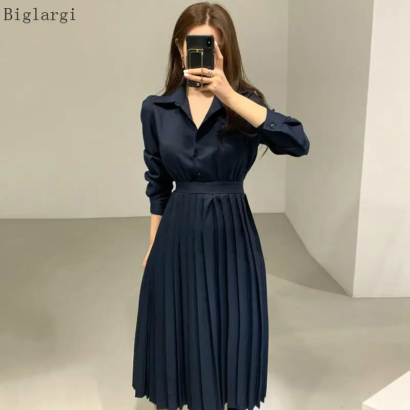 Long Sleeve Shirt Pleated Korean Dress Women Vintage Ladies Dresses Casual Elegant Office Woman Dress Vestidos Robe Femme 2020
Long Sleeve Shirt Pleated Korean Dress Women Vintage Ladies Dresses Casual Elegant Office Woman Dress Vestidos Robe Femme 2020