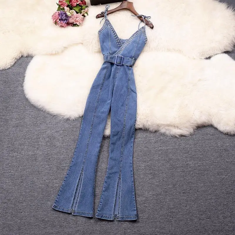2021 Summer Women Jeans Jumpsuits Buttons Elegant Strap A-Line Sexy Fashion Pockets Slim Split Denim Flared Wide Leg Outfits
2021 Summer Women Jeans Jumpsuits Buttons Elegant Strap A-Line Sexy Fashion Pockets Slim Split Denim Flared Wide Leg Outfits