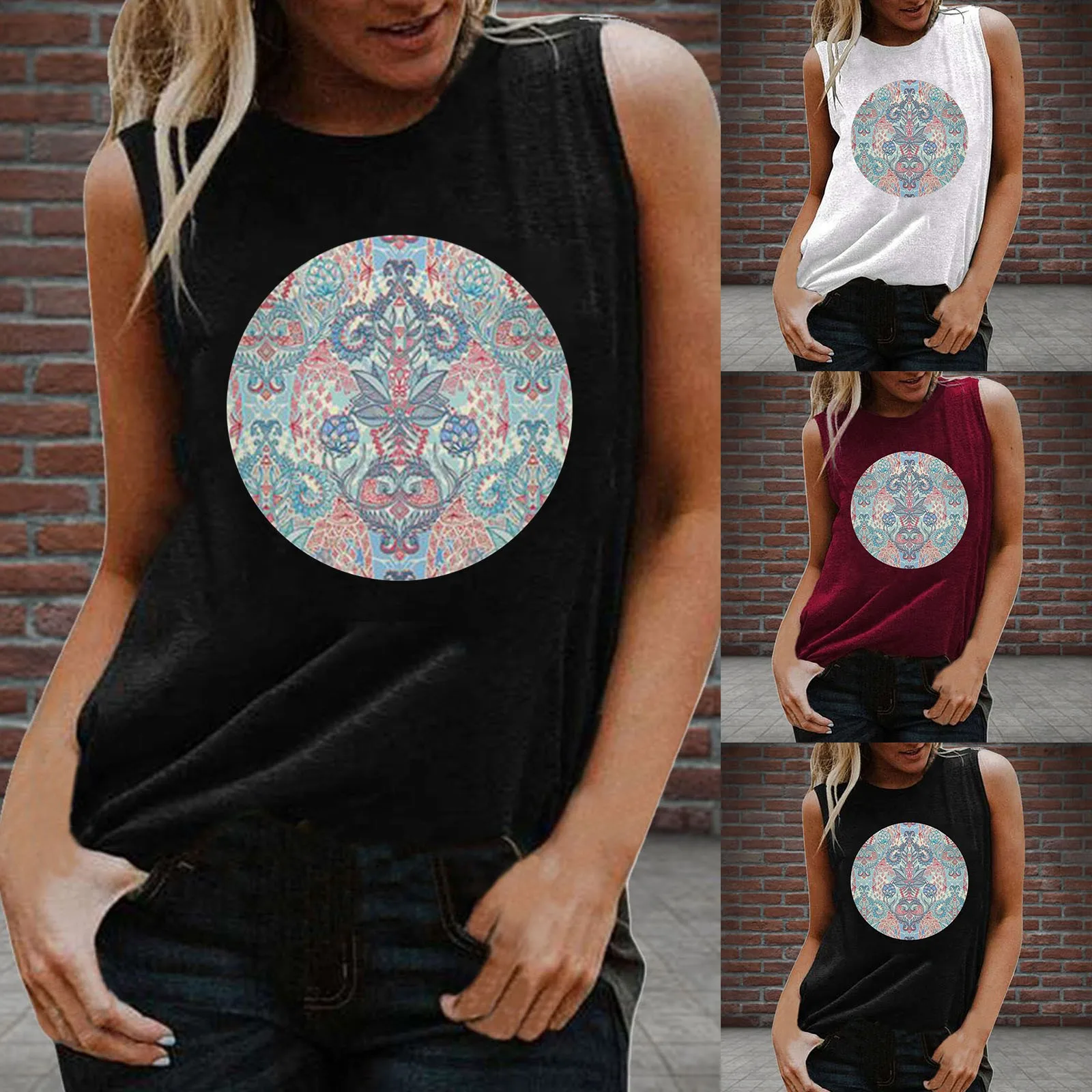 Sexy Blouse Women's Round Neck Retro Print Casual Vest Aesthetic Clothing Female Harajuku Graphic Popular Sleeveless Blouse 2021
Sexy Blouse Women's Round Neck Retro Print Casual Vest Aesthetic Clothing Female Harajuku Graphic Popular Sleeveless Blouse 2021