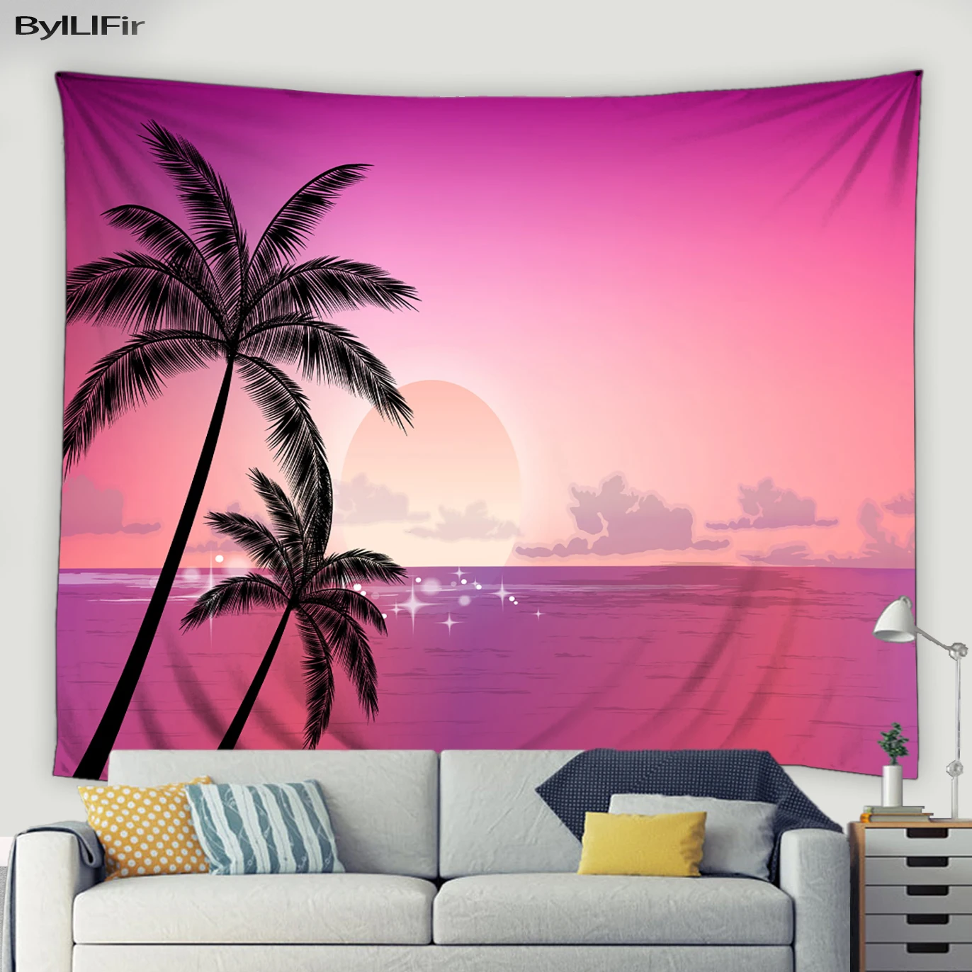 

Beach Scenery Tapestry Sun Sunrise Ocean Waves Palm Tree Living Room Bedroom Wall Hanging Aesthetic Room Decor Art Tapestries