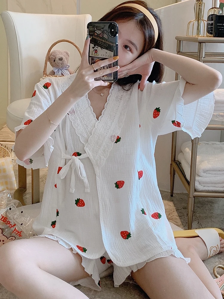 Summer Pure Cotton Yarn Kimono Pajama Printing short sleeve Pijamas Mujer Loungewear Women 2 Piece Sleepwear pijamas womens
Summer Pure Cotton Yarn Kimono Pajama Printing short sleeve Pijamas Mujer Loungewear Women 2 Piece Sleepwear pijamas womens
