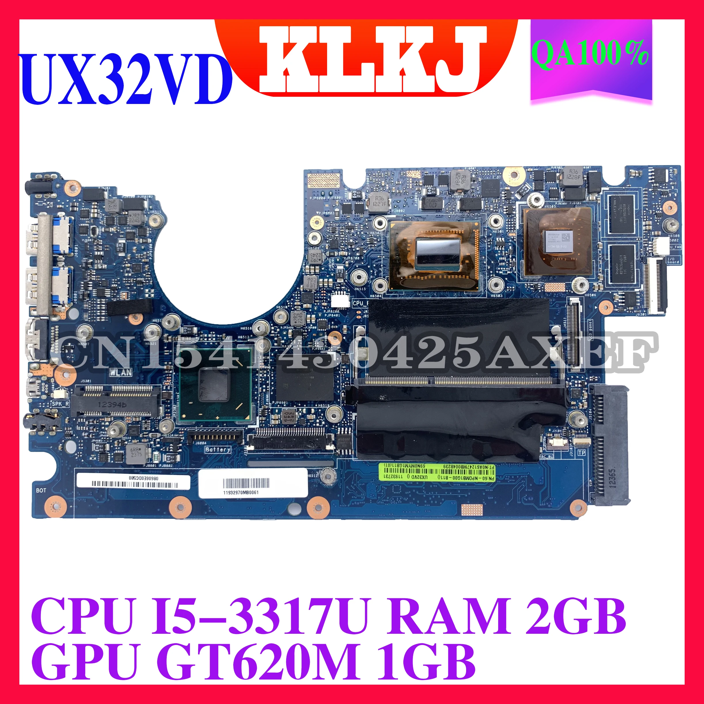 KLKJ UX32VD материнская плата для ноутбука ASUS UX32VD оригинальная материнская плата 2GB-RAM I5-3217U GT620M 1 Гб
KLKJ UX32VD материнская плата для ноутбука ASUS UX32VD оригинальная материнская плата 2GB-RAM I5-3217U GT620M 1 Гб