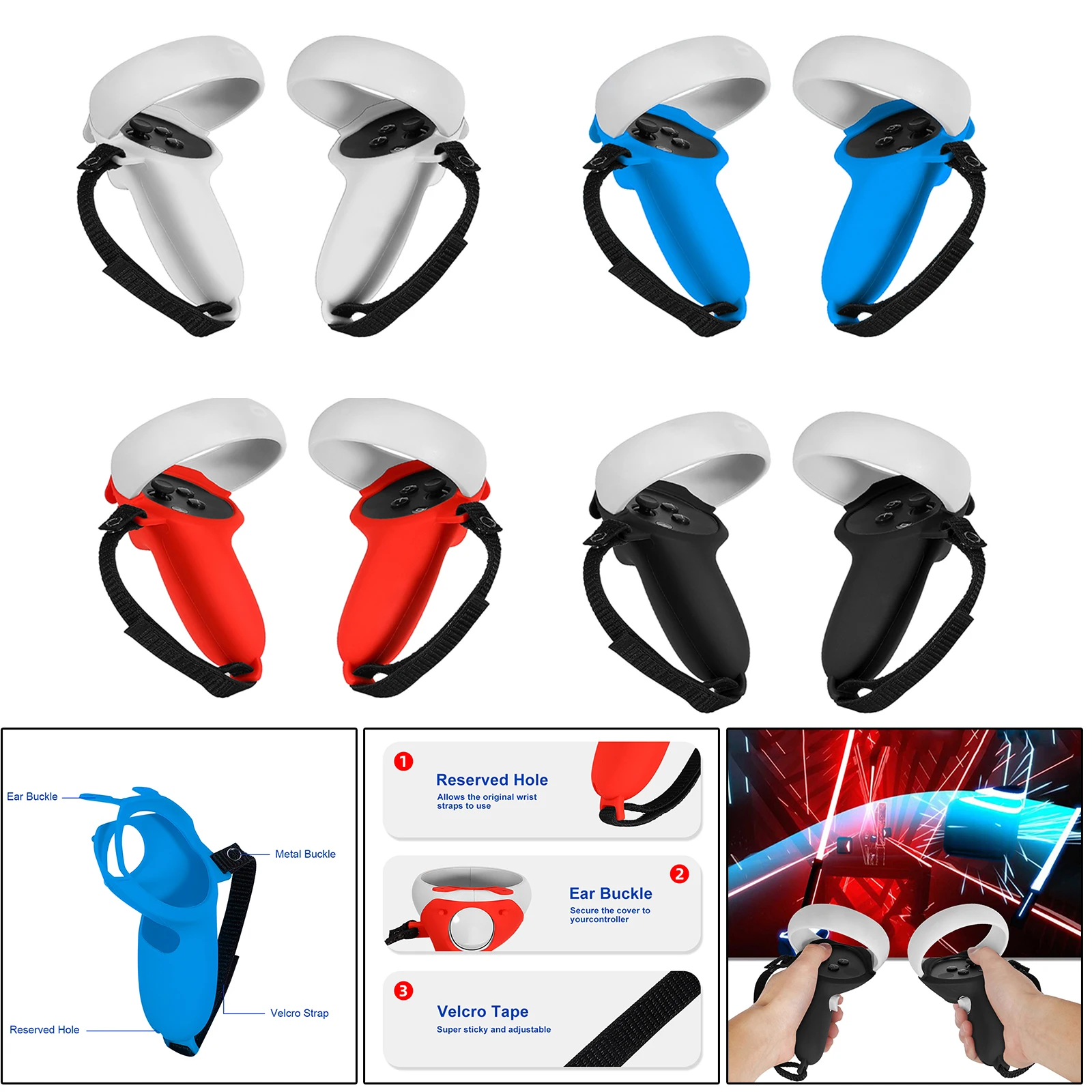 Silicone Handle Protective Cover Sleeve with Wrist Knuckle Strap fits for Quest 2 VR
Silicone Handle Protective Cover Sleeve with Wrist Knuckle Strap fits for Quest 2 VR