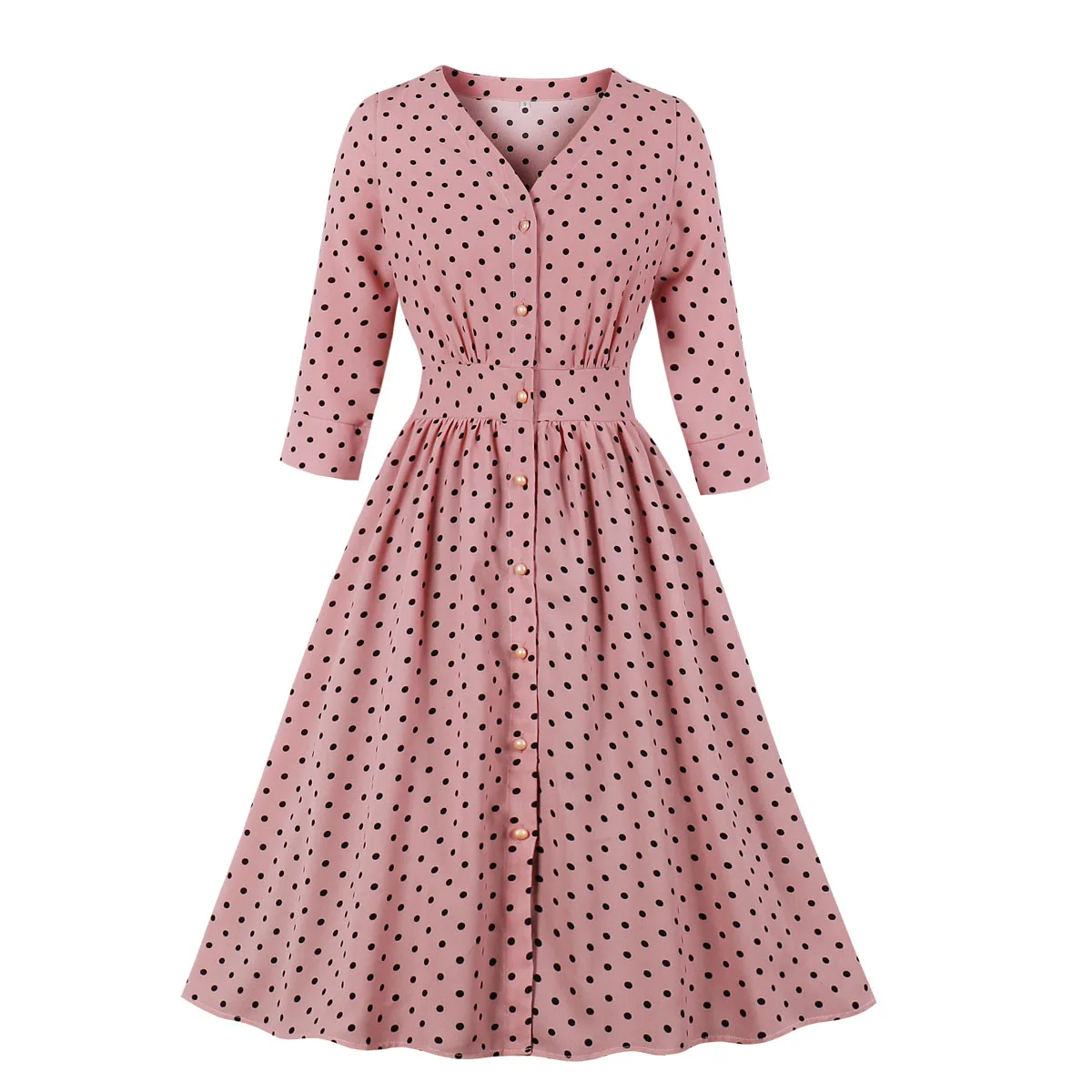 Элегантные женские вечерние платья, винтажное платье на пуговицах с рукавом 3/4, женское розовое платье в горошек
Элегантные женские вечерние платья, винтажное платье на пуговицах с рукавом 3/4, женское розовое платье в горошек