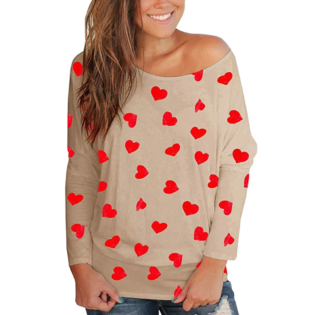 Женская футболка с длинным рукавом принтом сердца футболки открытыми плечами
