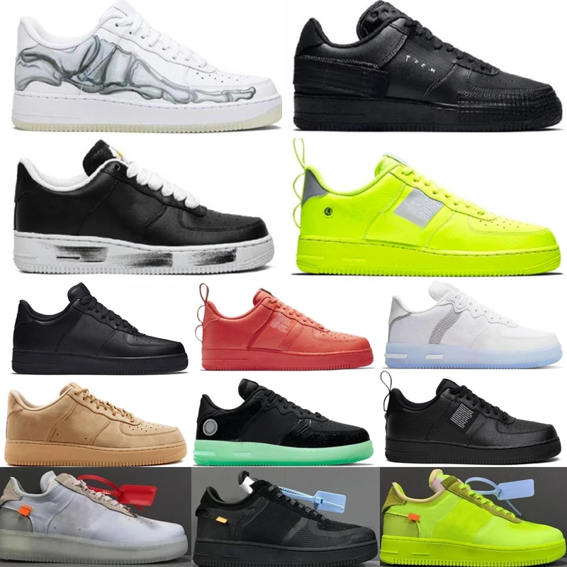 

2021 Men Low Skateboard Running Shoes One 1 All White Black Red Leather Outdoor Trainer Sneaker Sports Chaussures Size 36-46