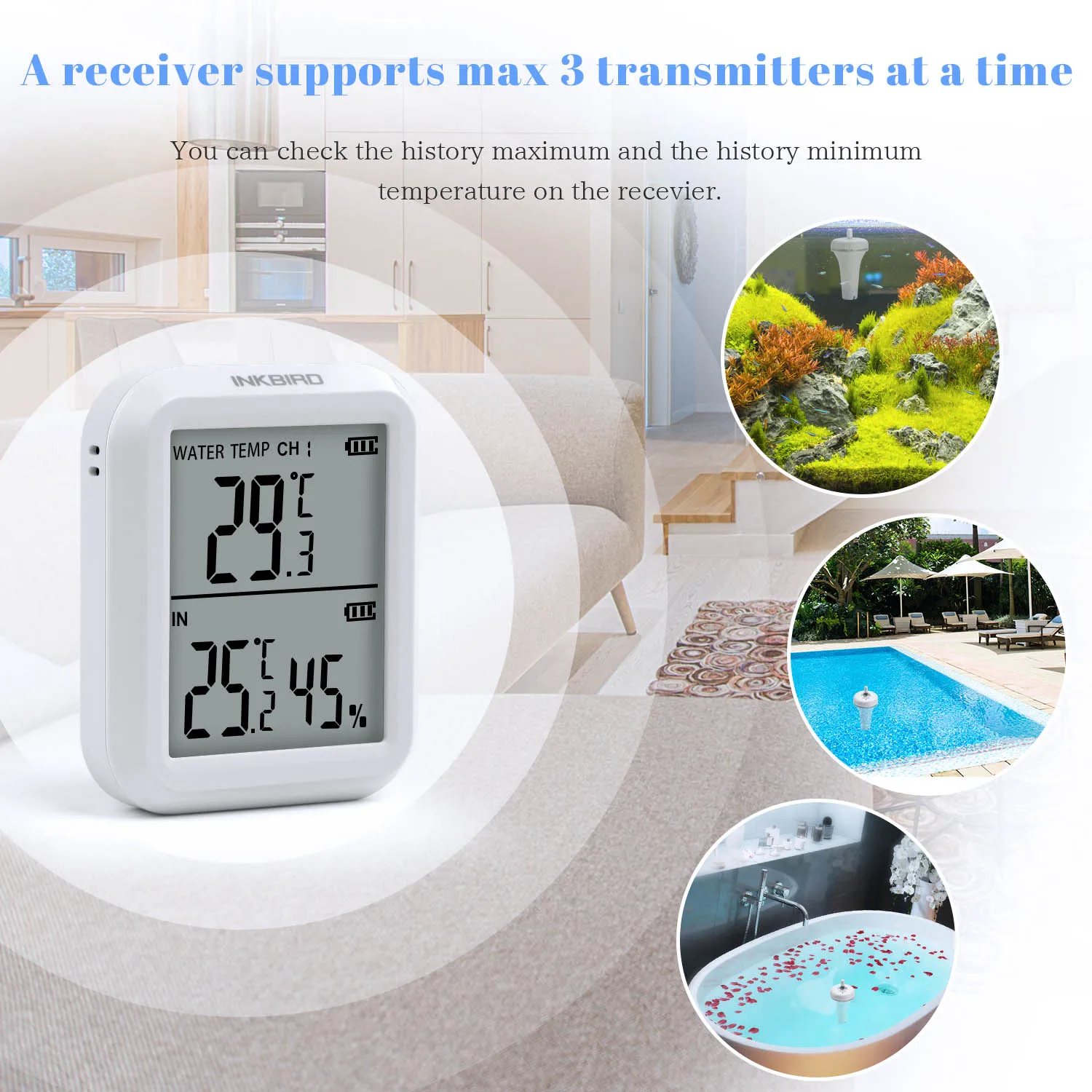 Inkbird IPX7 Waterproof Swimming Pool Thermometer 433Mhz Transmission Wireless Floating Thermometer Meterfor SPA Pond Tub Spring
Inkbird IPX7 Waterproof Swimming Pool Thermometer 433Mhz Transmission Wireless Floating Thermometer Meterfor SPA Pond Tub Spring