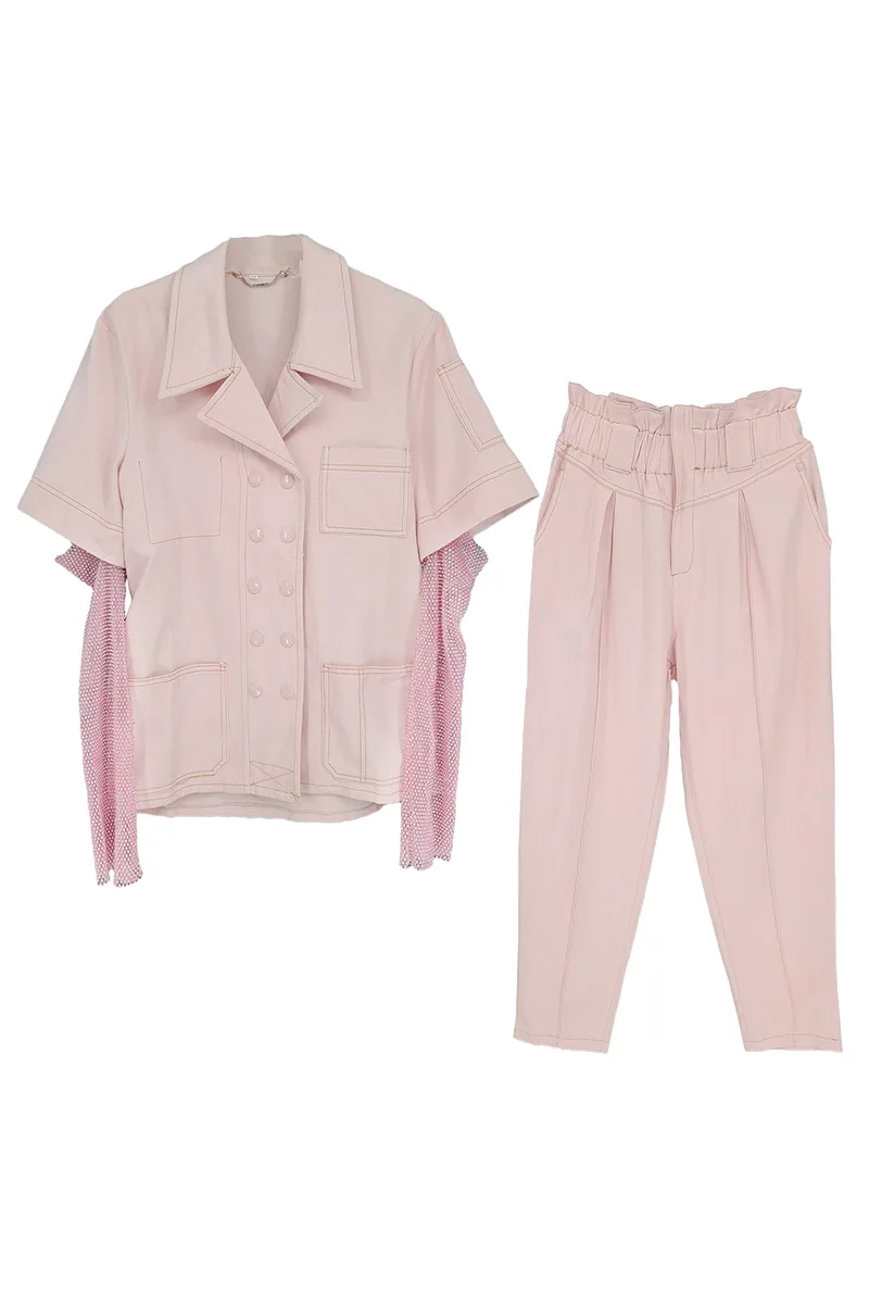 Fashion Brand Pink Rhinestone Short Sleeve Stitching Suit Jacket Elastic Three-Dimensional Suit Pants Heavy Industry Niche Suit
Fashion Brand Pink Rhinestone Short Sleeve Stitching Suit Jacket Elastic Three-Dimensional Suit Pants Heavy Industry Niche Suit