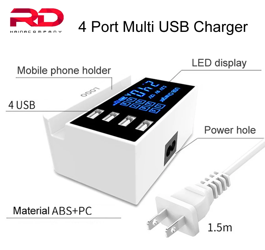 4 портовый мульти USB зарядное устройство Usb LED адаптер настенное для Iphone мобильный