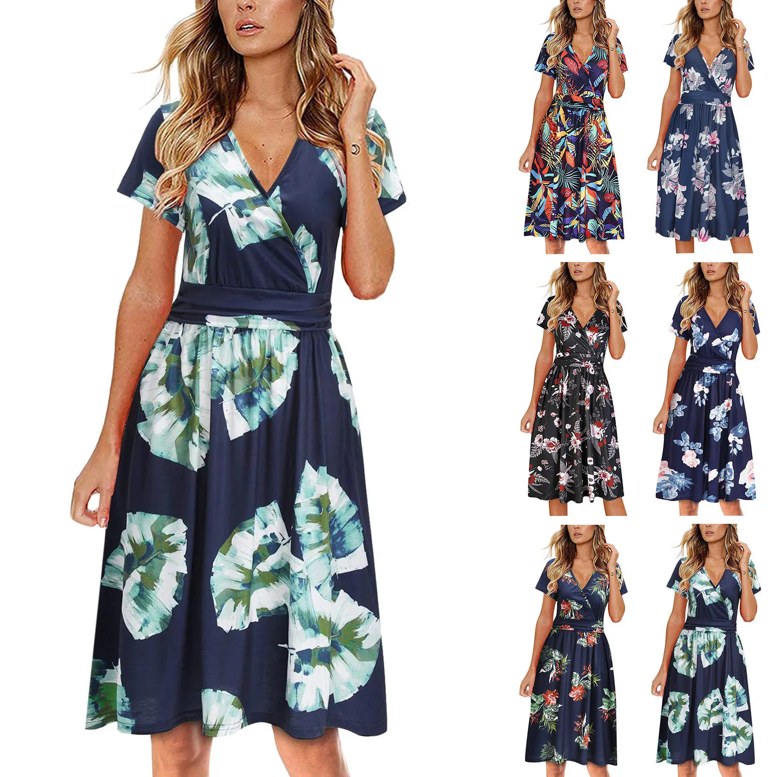 2021 Summer Dress Women's Short Sleeve V-neck Floral Printing Beach Casual Dress Elegant Party Dress Sundress Платья Для Женщин
2021 Summer Dress Women's Short Sleeve V-neck Floral Printing Beach Casual Dress Elegant Party Dress Sundress Платья Для Женщин