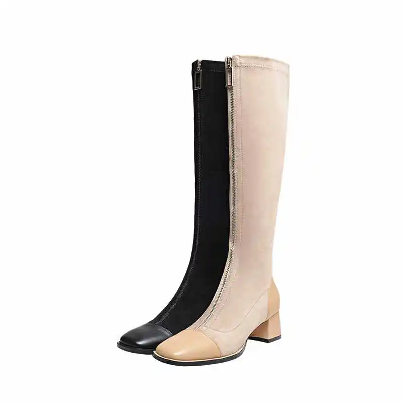 Lenkisen new big size equestrian boots natural leather pendant mixed cloth square toe thick med heel zipper knee-high boots L7f2
Lenkisen new big size equestrian boots natural leather pendant mixed cloth square toe thick med heel zipper knee-high boots L7f2