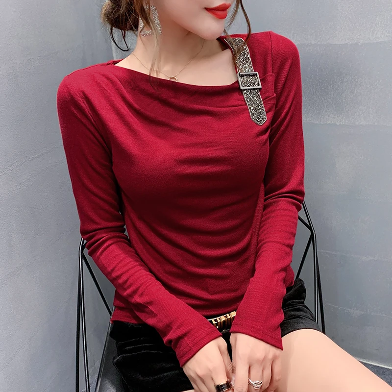 New 2020 Autumn Long sleeve Woman tshirts Elegant sexy Skew collar women t-shirts pleated solid color women tops and shirt
New 2020 Autumn Long sleeve Woman tshirts Elegant sexy Skew collar women t-shirts pleated solid color women tops and shirt