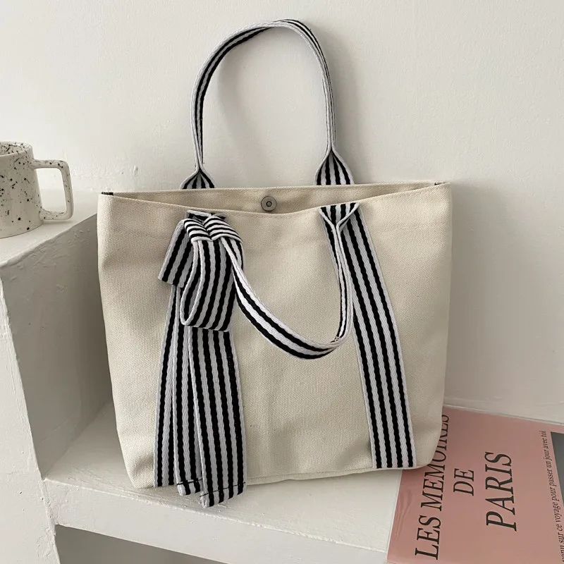 

Cute Bowknot Canvas Totes bags for women Cotton Linens Big Shopper Bag Casual Canvas Large Capacity Handbag Women's Shoulder Bag